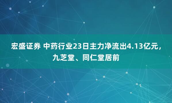 宏盛证券 中药行业23日主力净流出4.13亿元，九芝堂、同仁堂居前