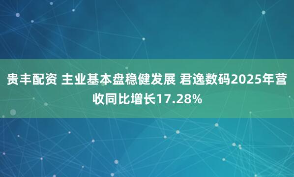 贵丰配资 主业基本盘稳健发展 君逸数码2025年营收同比增长17.28%